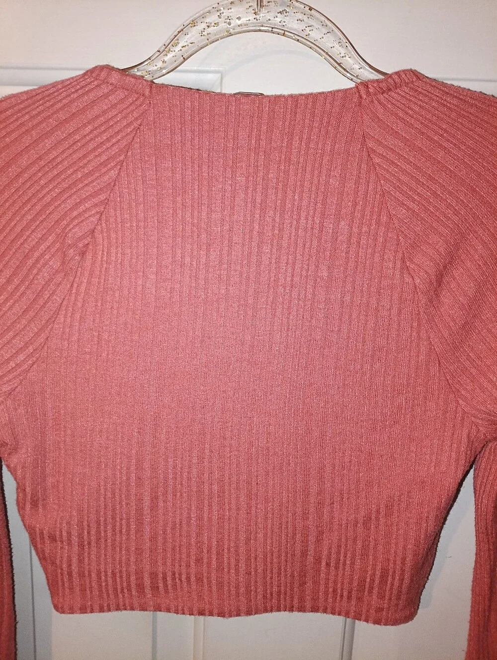 Free People Ribbed Long-Sleeve Crop Top\bell Sleeves\ Rose Rust Small